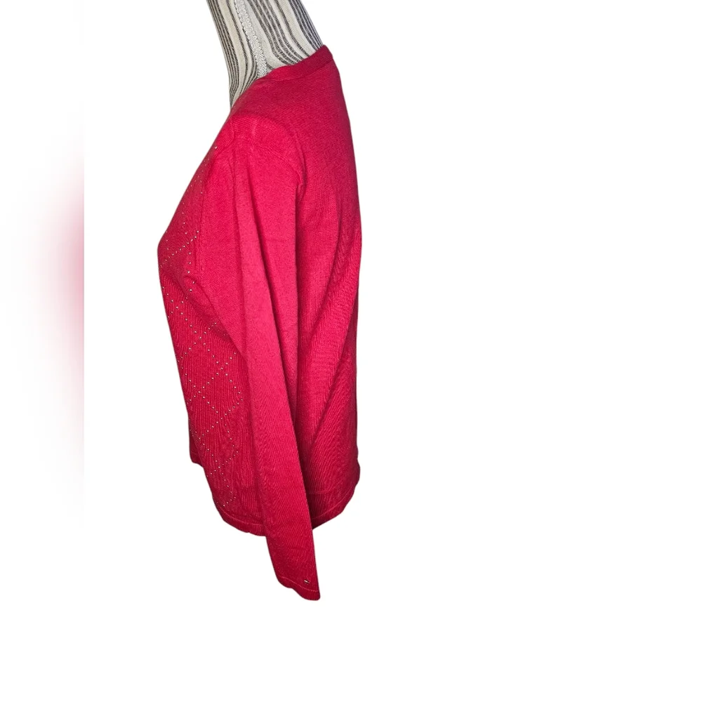 Tommy Hilfiger Women Red V-Neck Sweater with Studded Design Size M